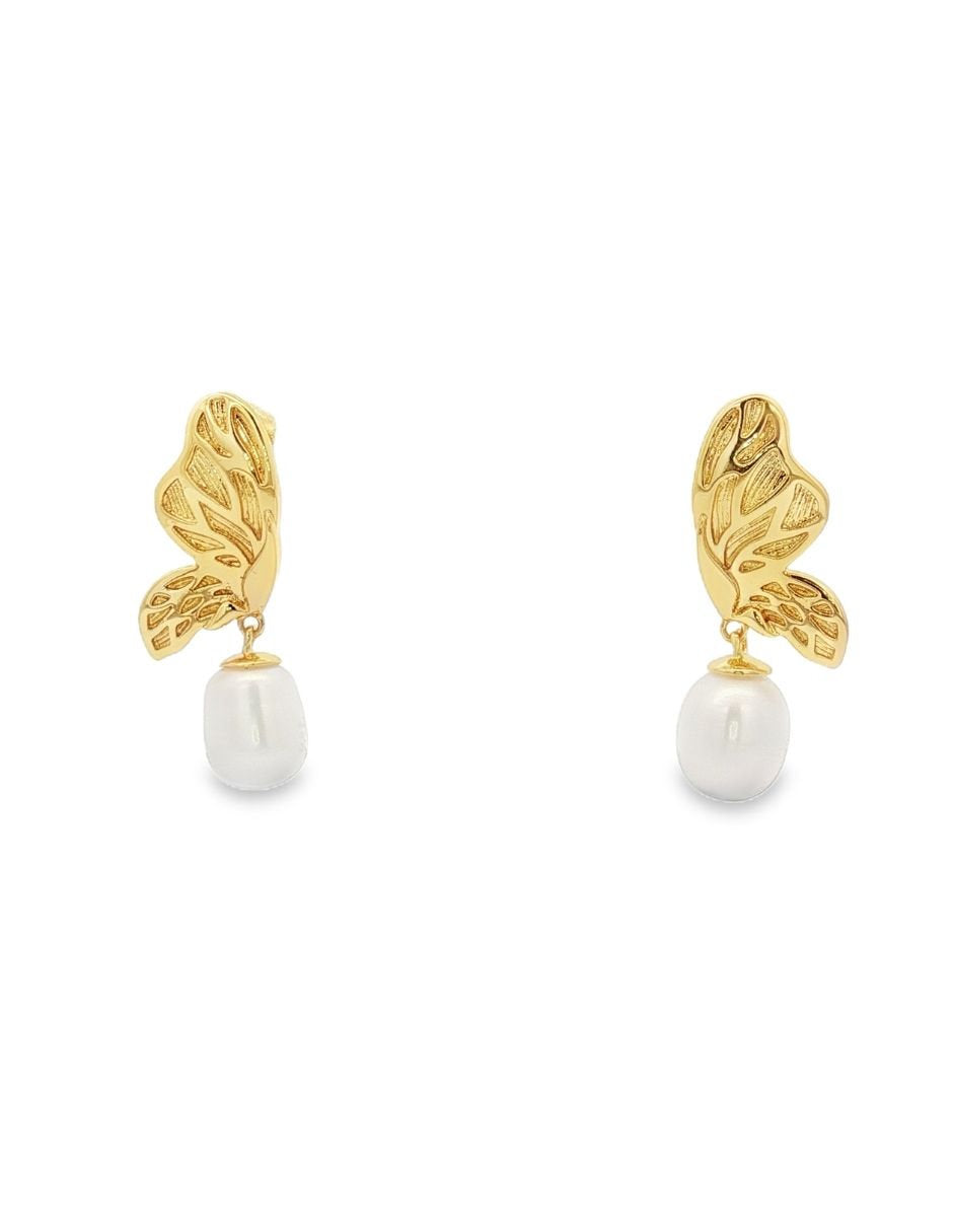 Arete Ala Mariposa Dorada Perla