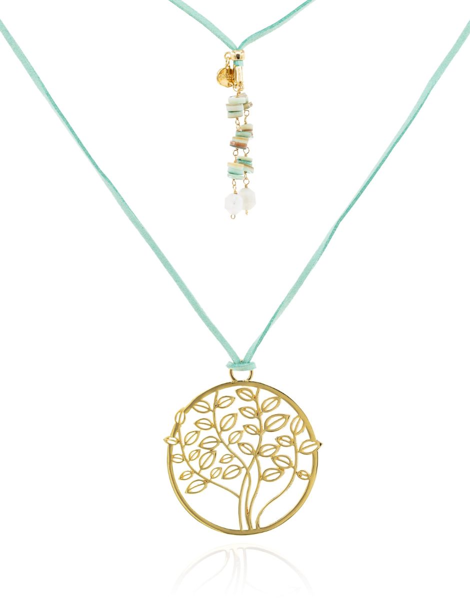 Collar Árbol Grande Calado Gamuza Verde