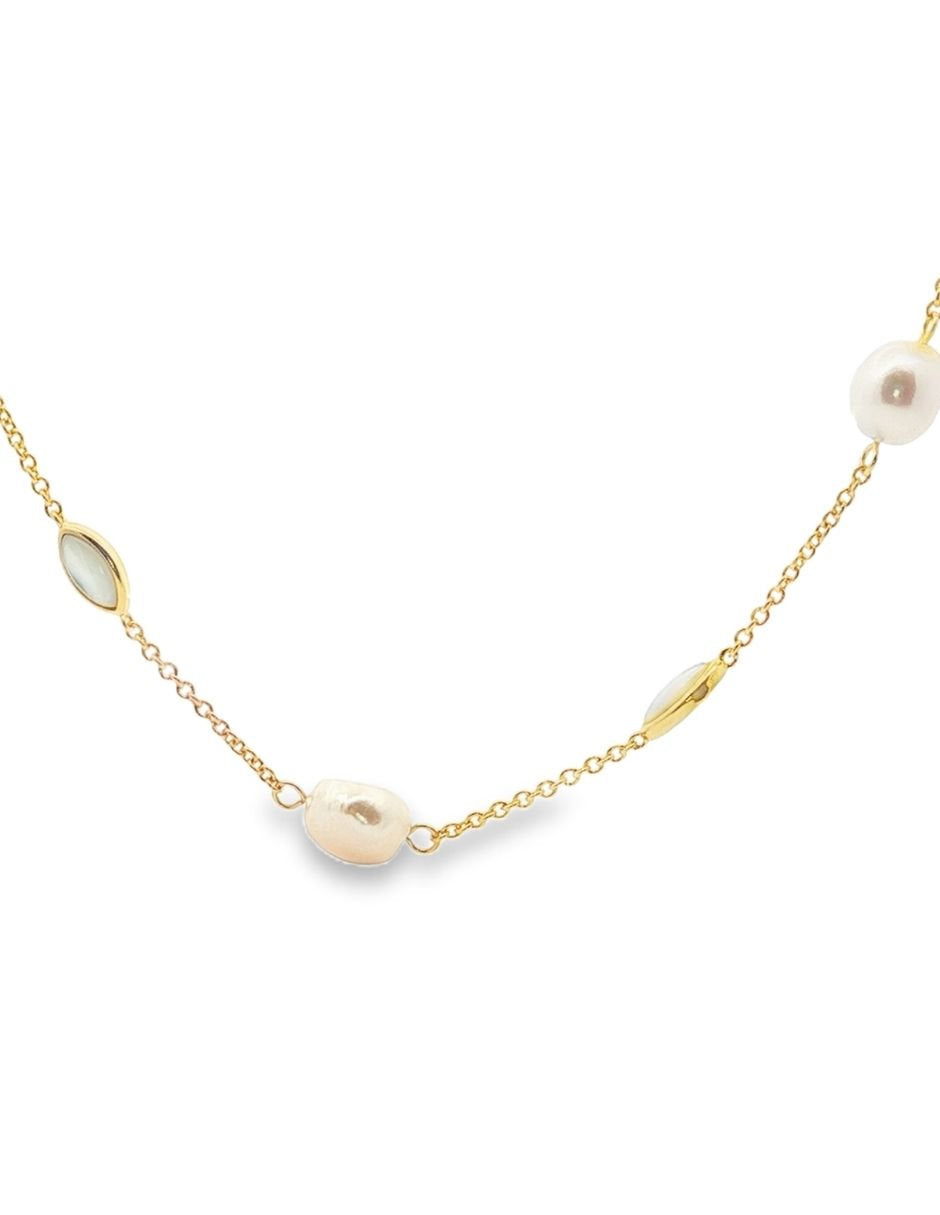 Collar Dorado de Perlas  y Madre Perla
