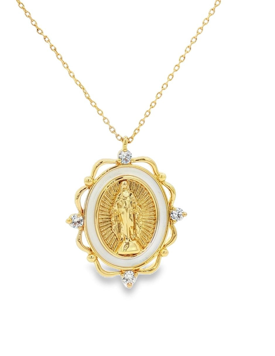 Dije Virgen Dorado Esmaltado Con Circonia