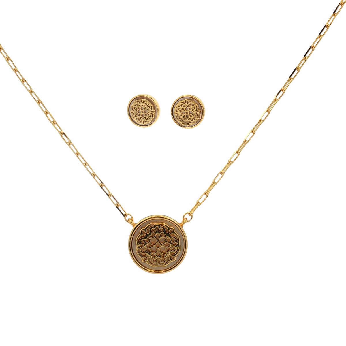 Juego Collar Y Arete Mandala Madre Perla