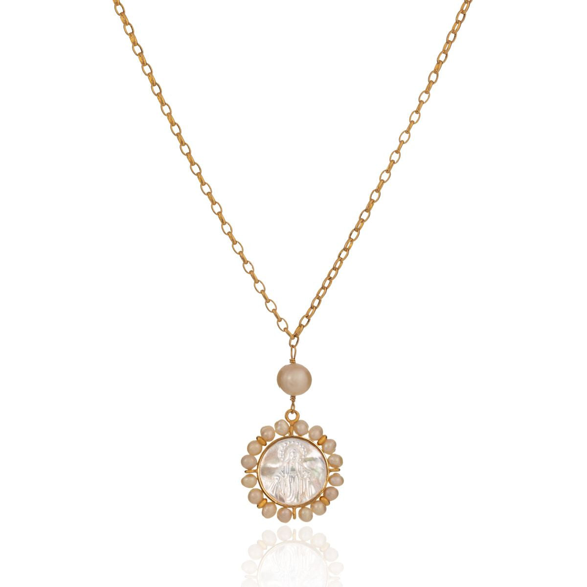 Cadena Con Medalla Virgen Rodeada Perlitas