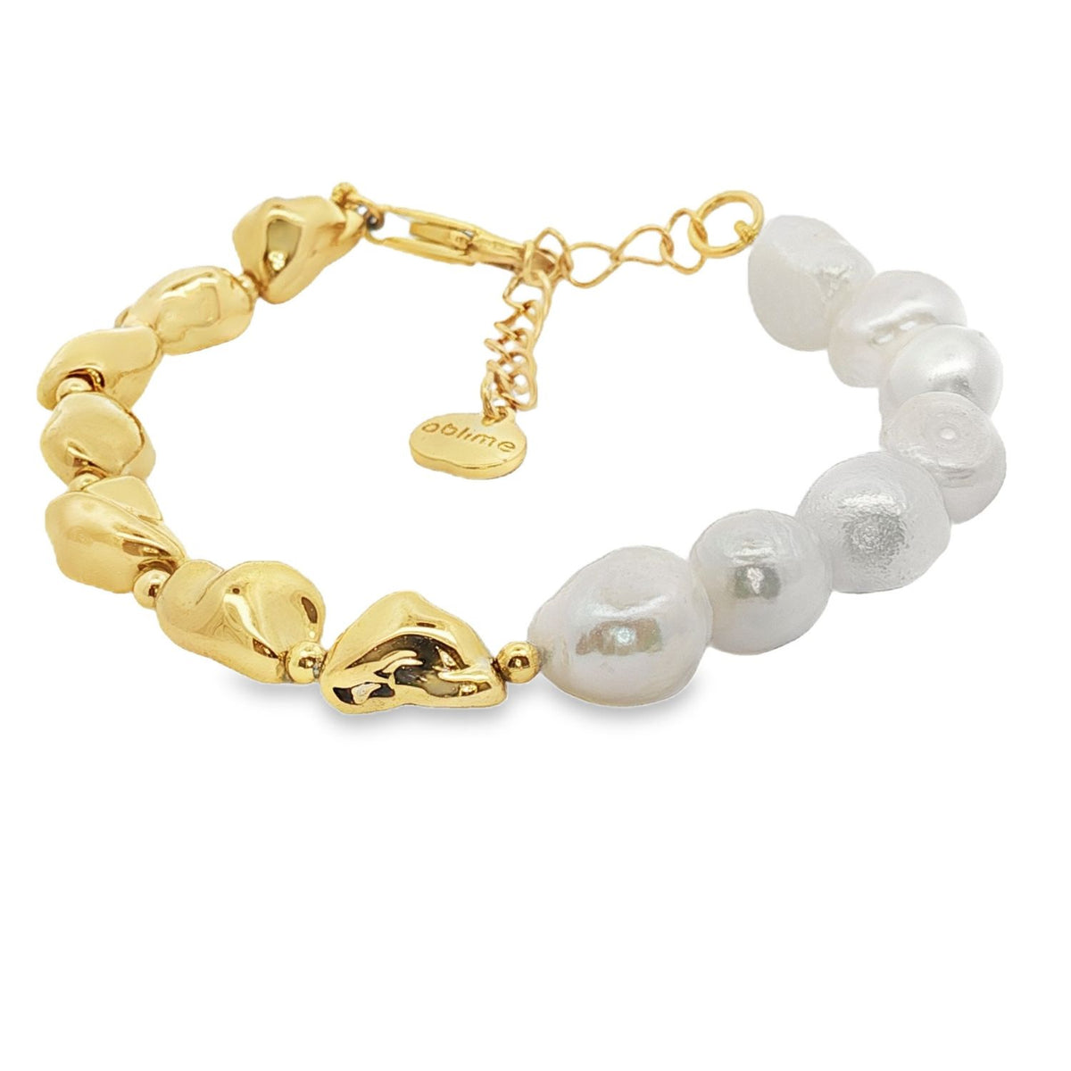 Pulsera Pebbles Dorados Y Perlas