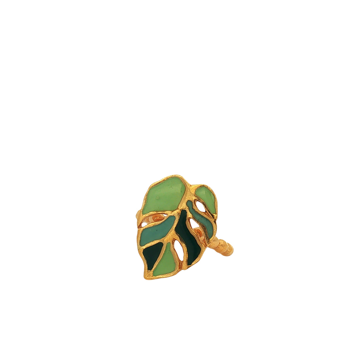 Anillo Dorado de Hoja en tonos Verdes
