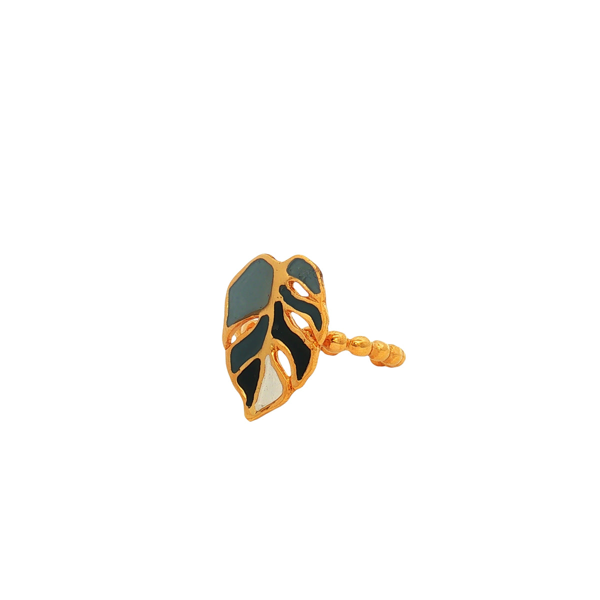 Anillo Dorado de Hoja en tonos Gris y Negra