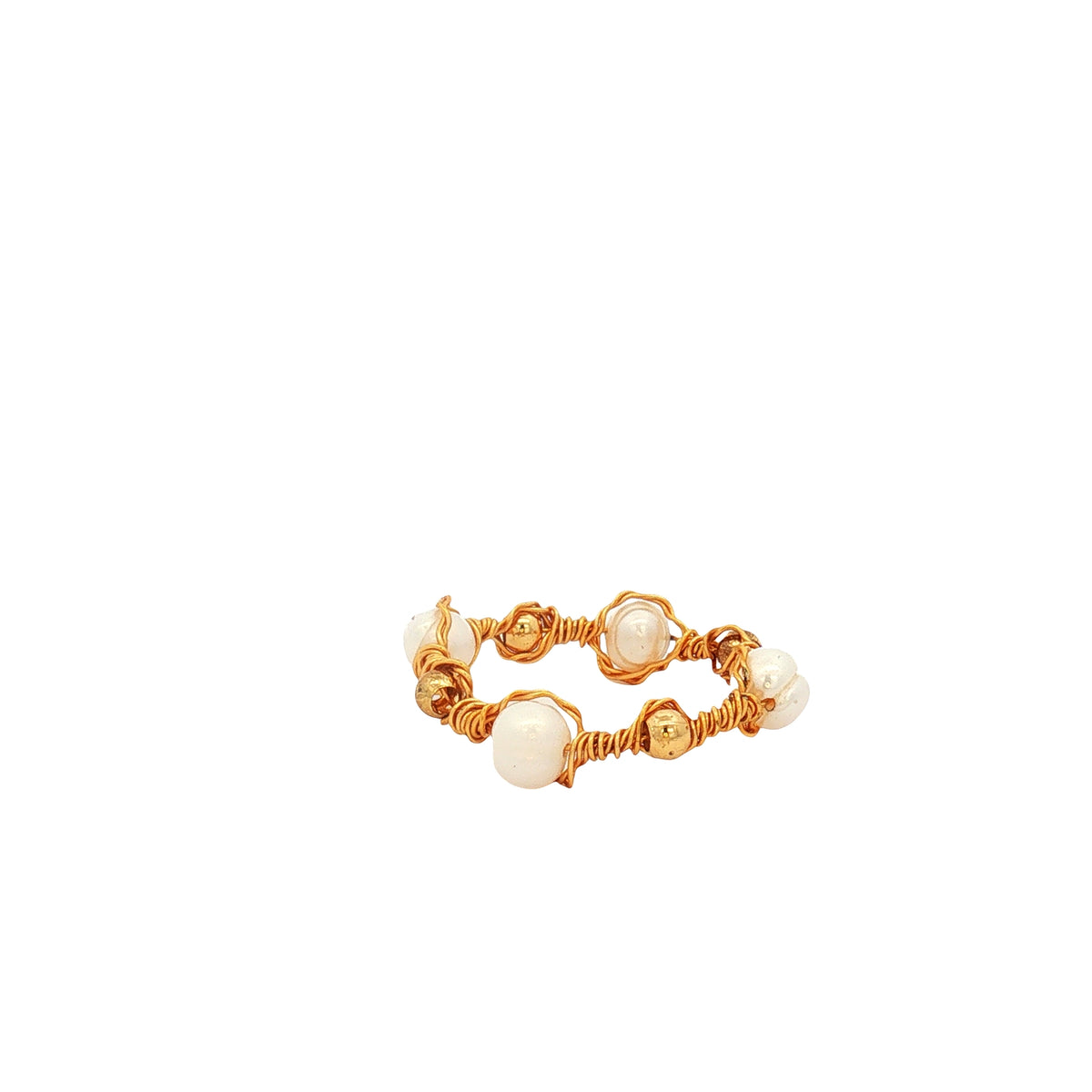 Anillo Hilo Dorado Trenzado Perlita