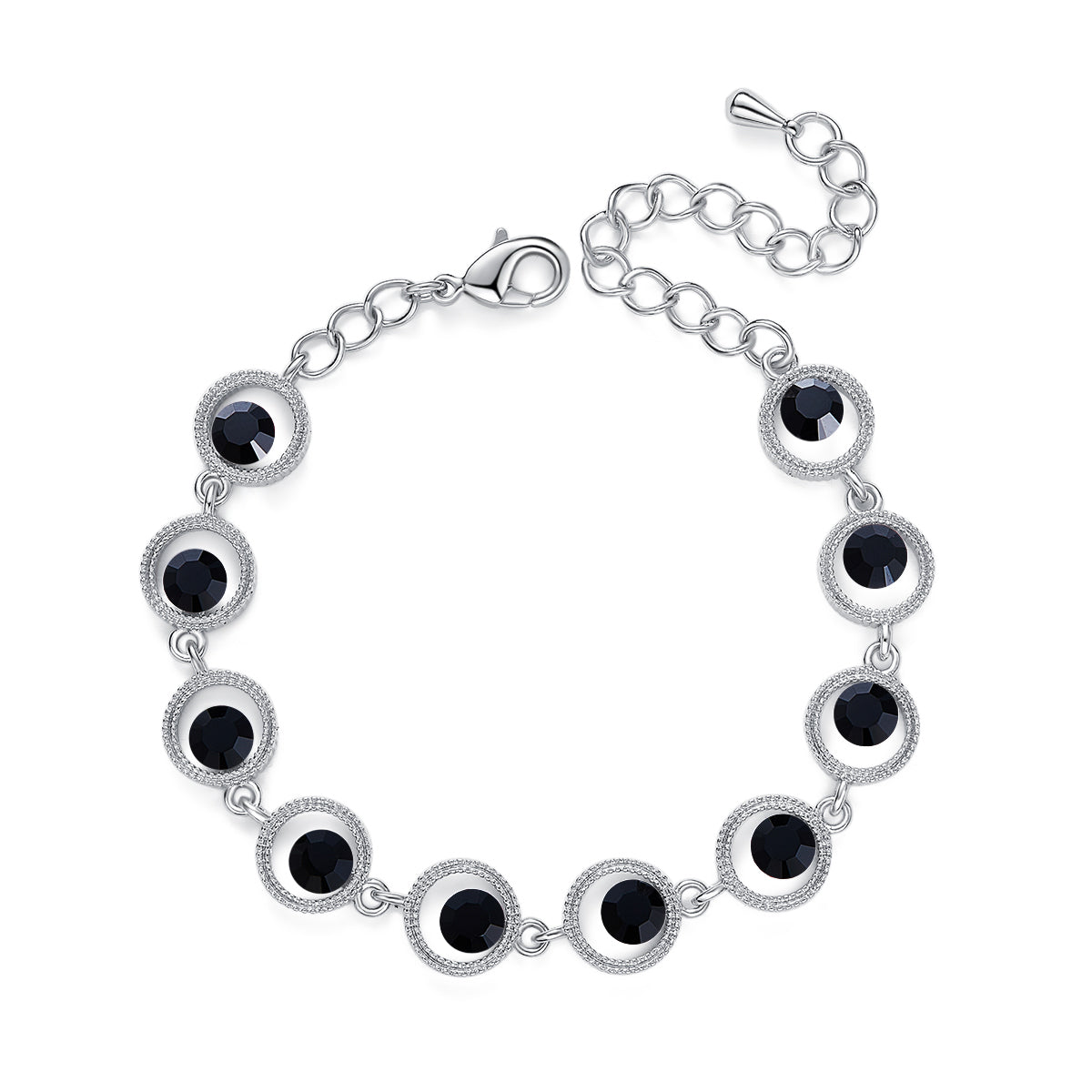 Pulsera Plateada de Cristales Negros