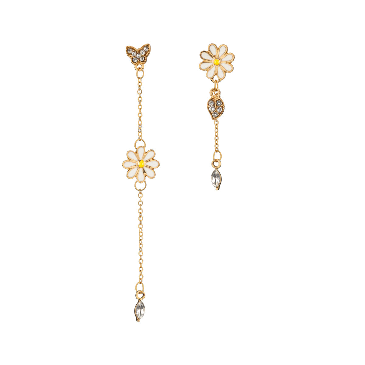 Arete Largo Flor Margarita Con Mariposa