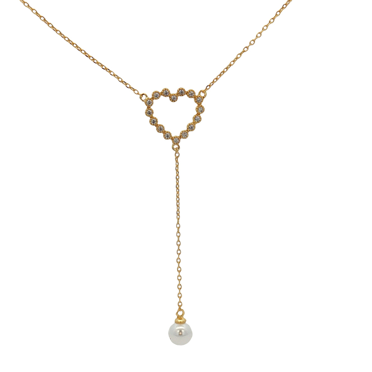 Collar Lariat Corazón Perla