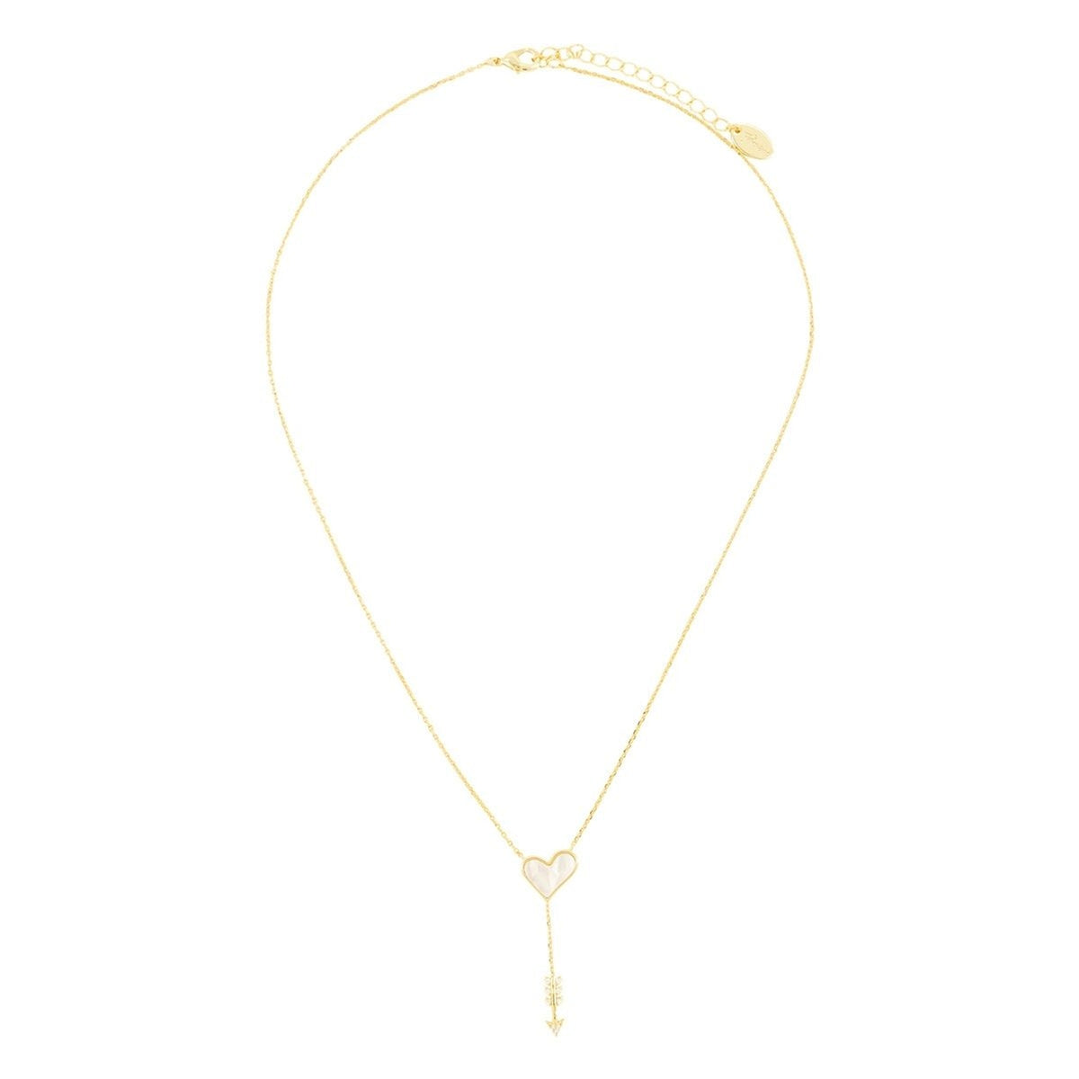 Collar Lariat Corazón Madre Perla Dorado