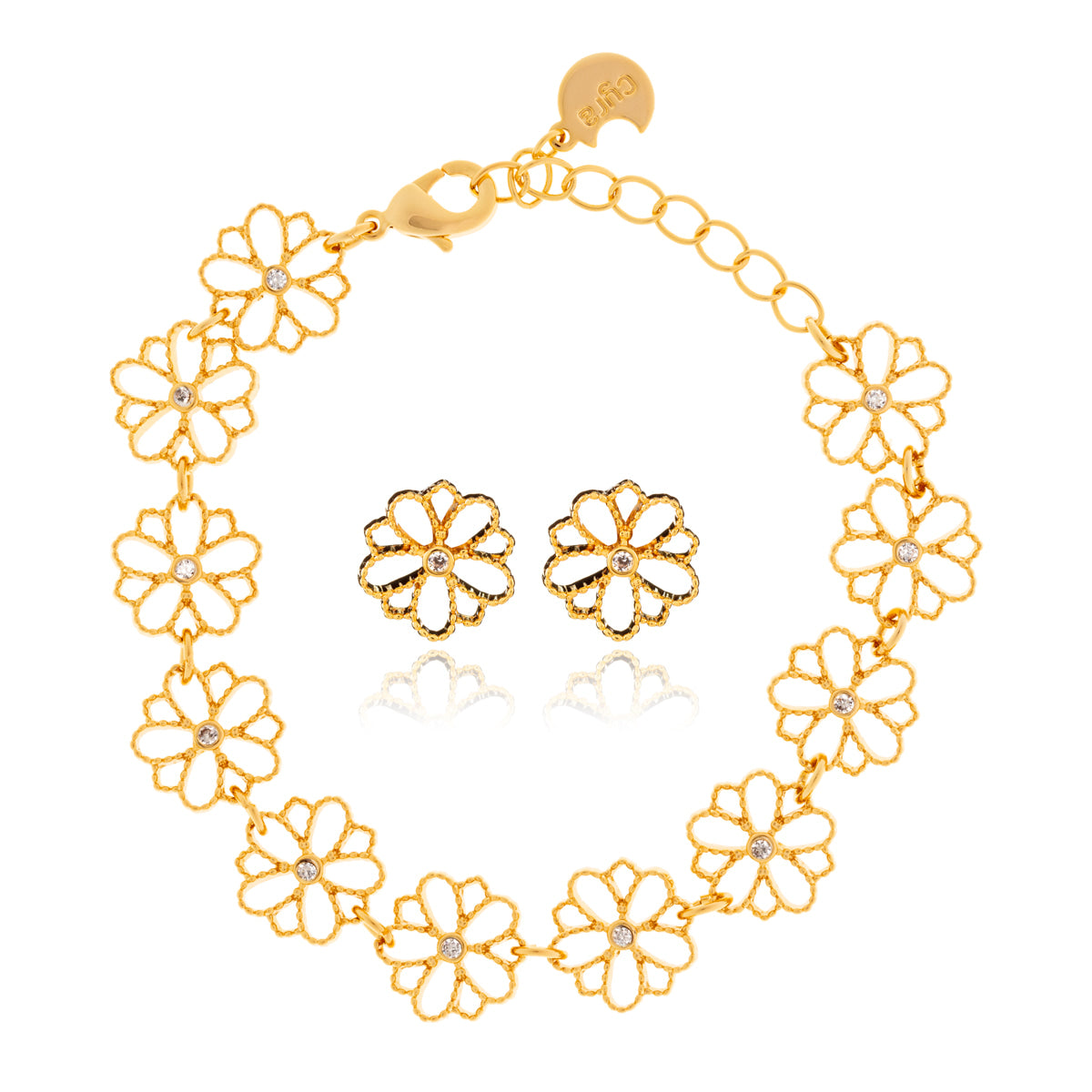 Juego Pulsera Y Aretes Flor