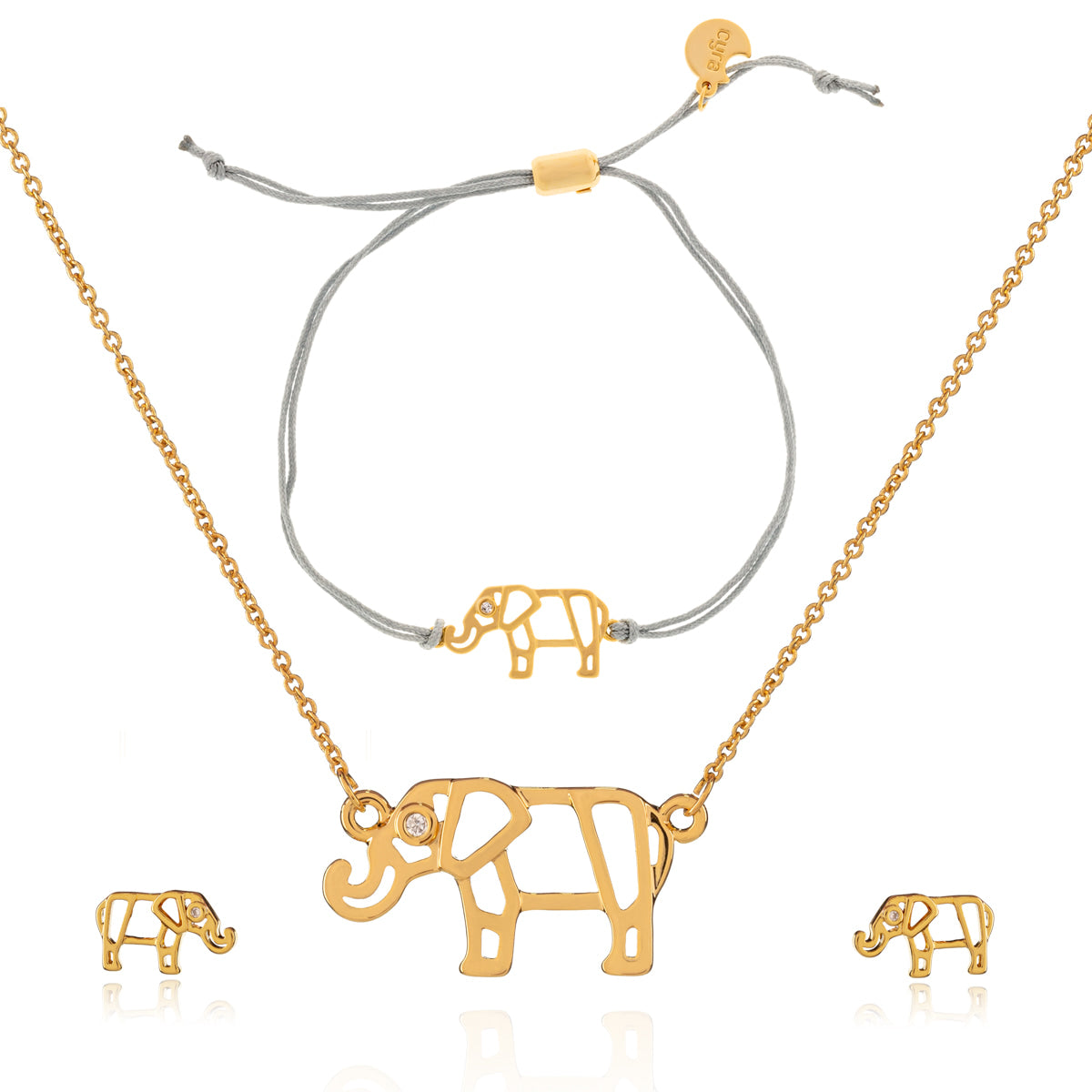 Juego Arete, Collar Y Pulsera Elefante