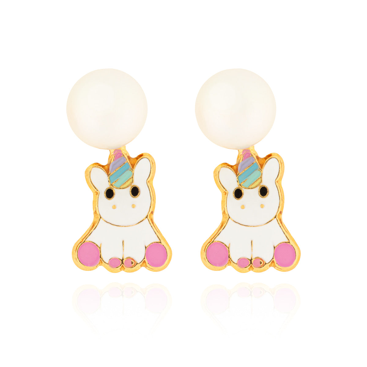 Arete Perla Unicornio Sentado