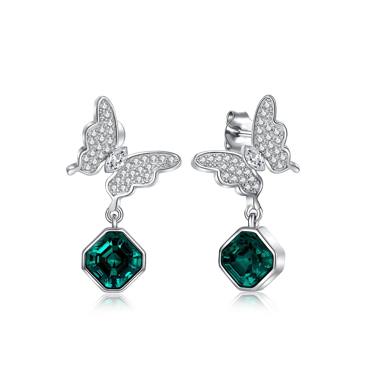 Arete Mariposa Cubo Esmeralda