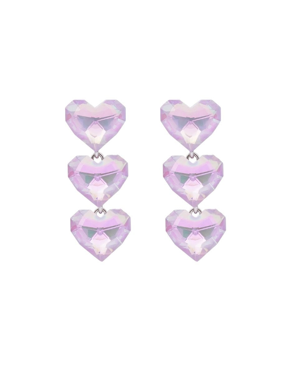 Arete Largo 3 Corazones Rosa