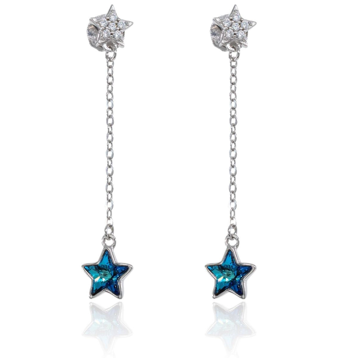 Aretes Largos de plata de Estrella Azul