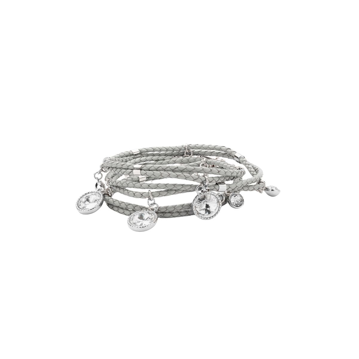 Pulsera Piel Praga 65Cm Gris Con Plata