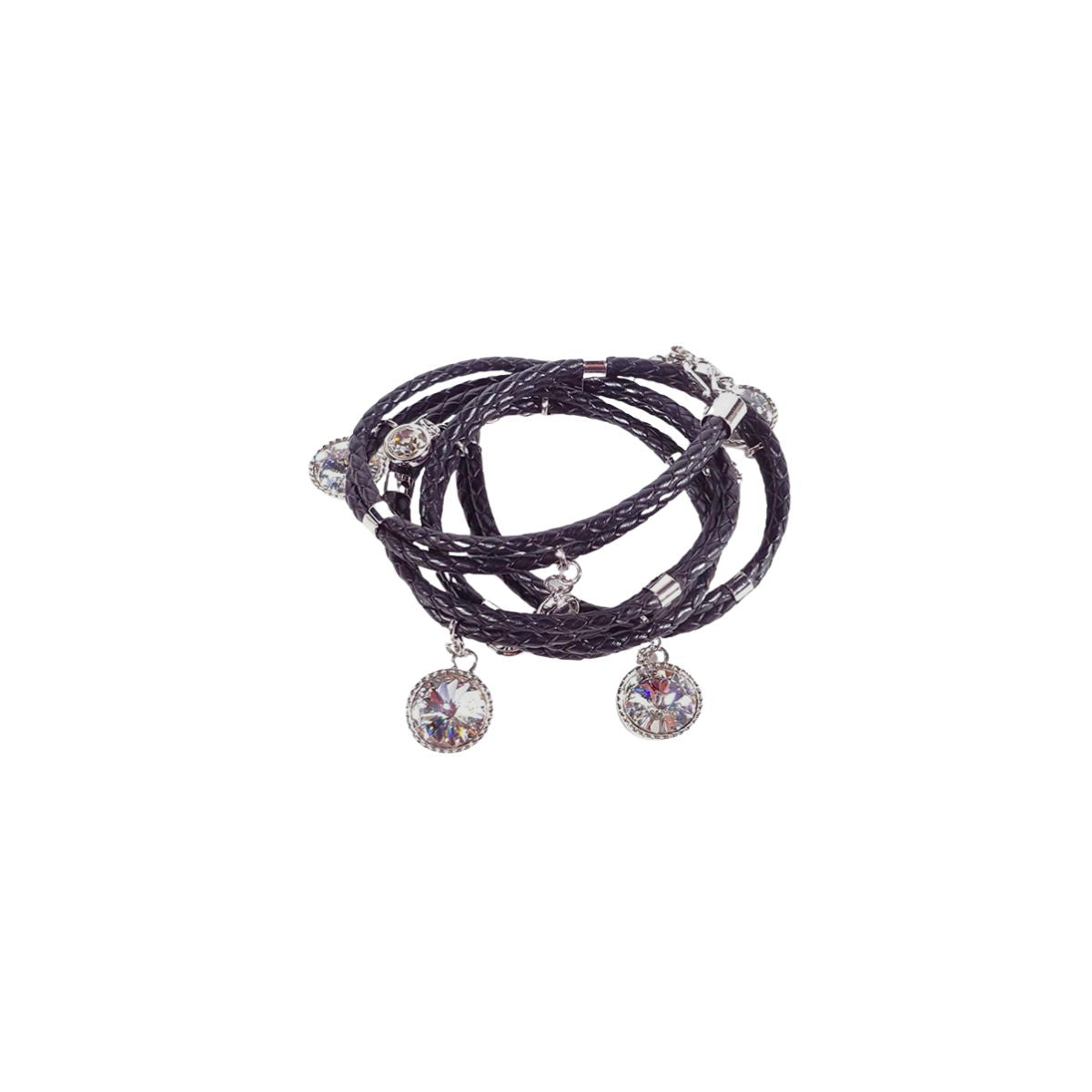 Pulsera Piel Praga 65Cm Negra Y Plata