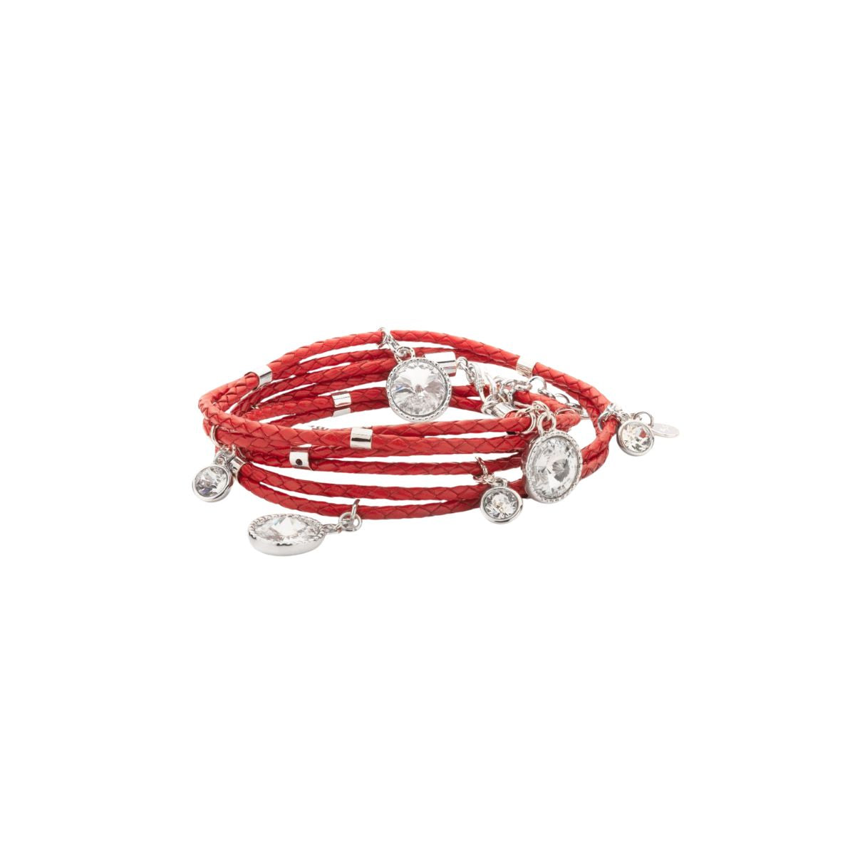 Pulsera De Piel Praga Roja Con Plateado