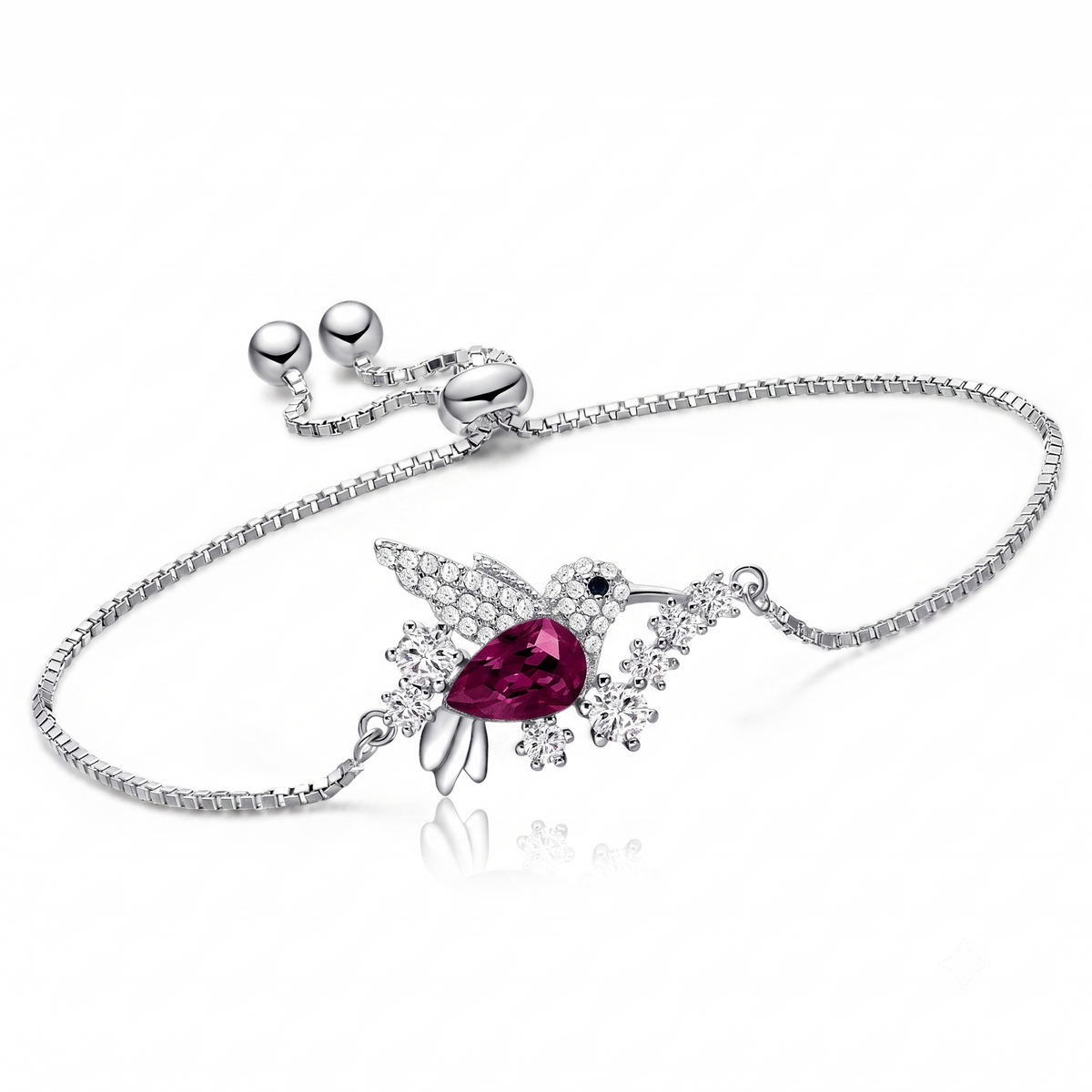 Pulsera de Plata de Colibrí Morado