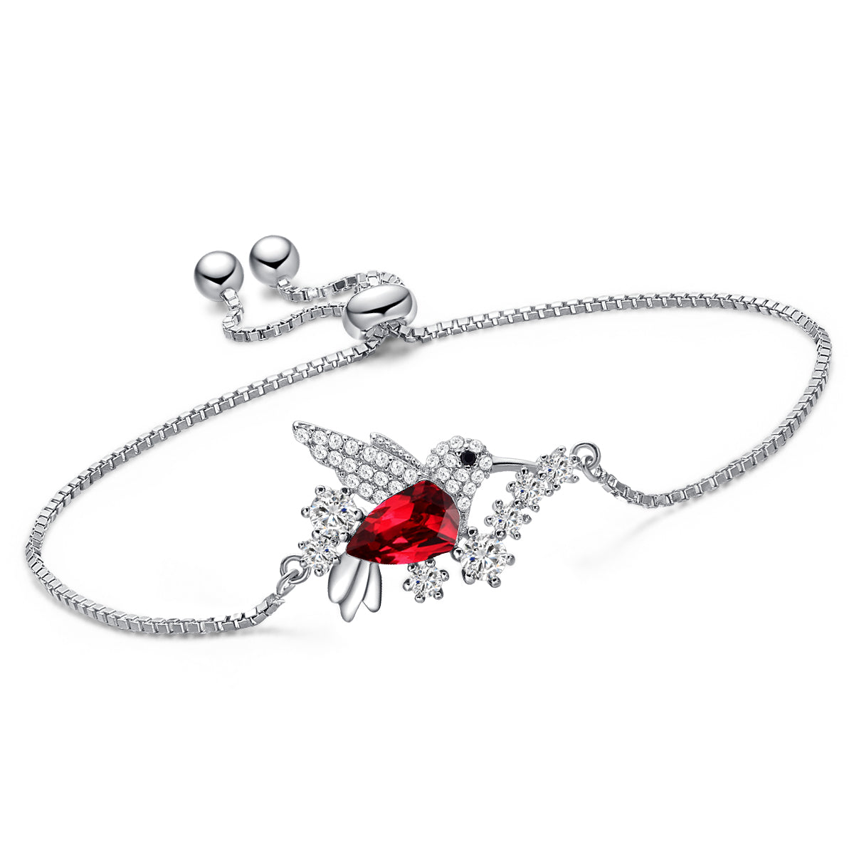 Pulsera de Plata de Colibrí Rojo