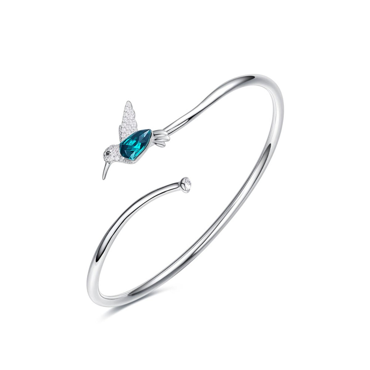 Brazalete de Plata de Colibrí color Verde Esmeralda
