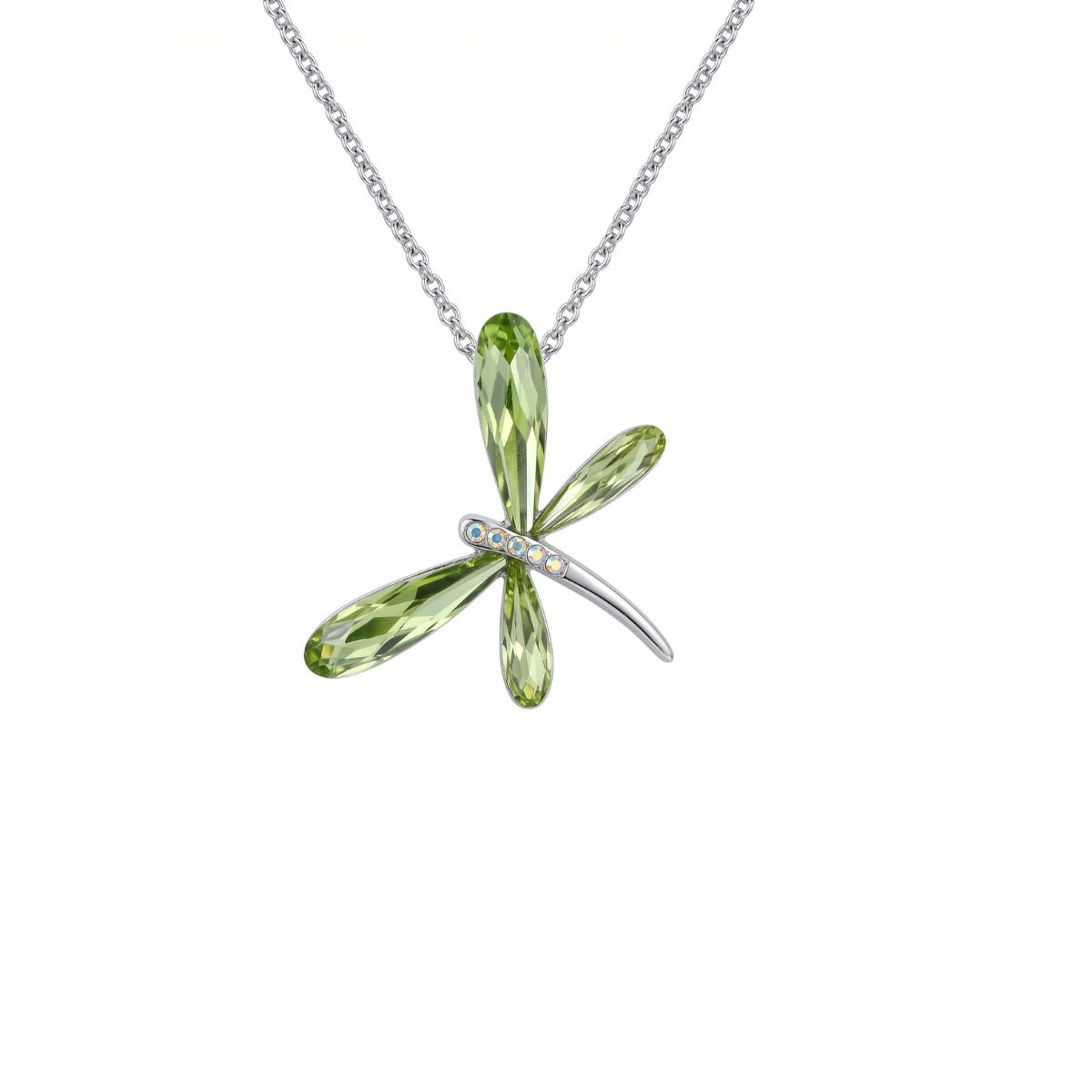 Collar Plateado de Libélula Verde