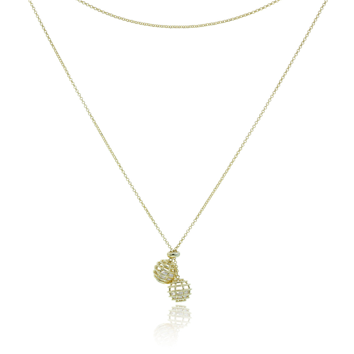 Collar Lariat Dos Esferas Doradas