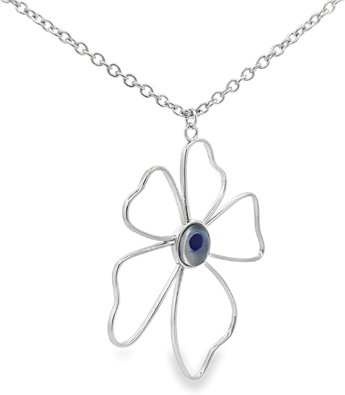 Collar Plateado con Dije de Flor Grande y Gema cambia color