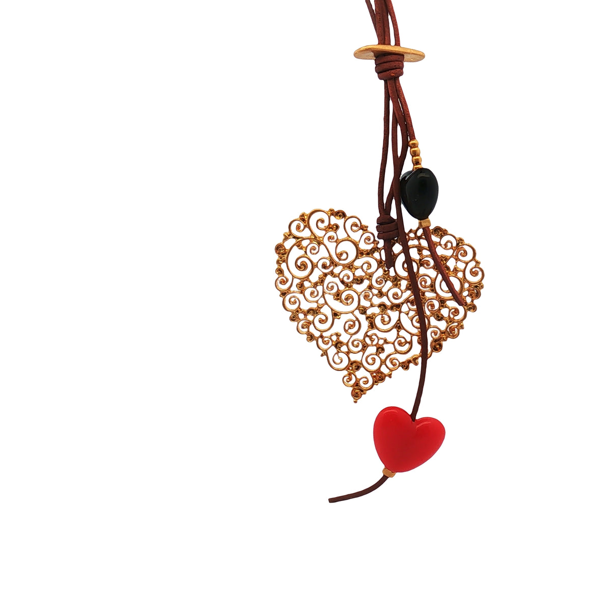 Collar Largo Corazon Dorado Labrado