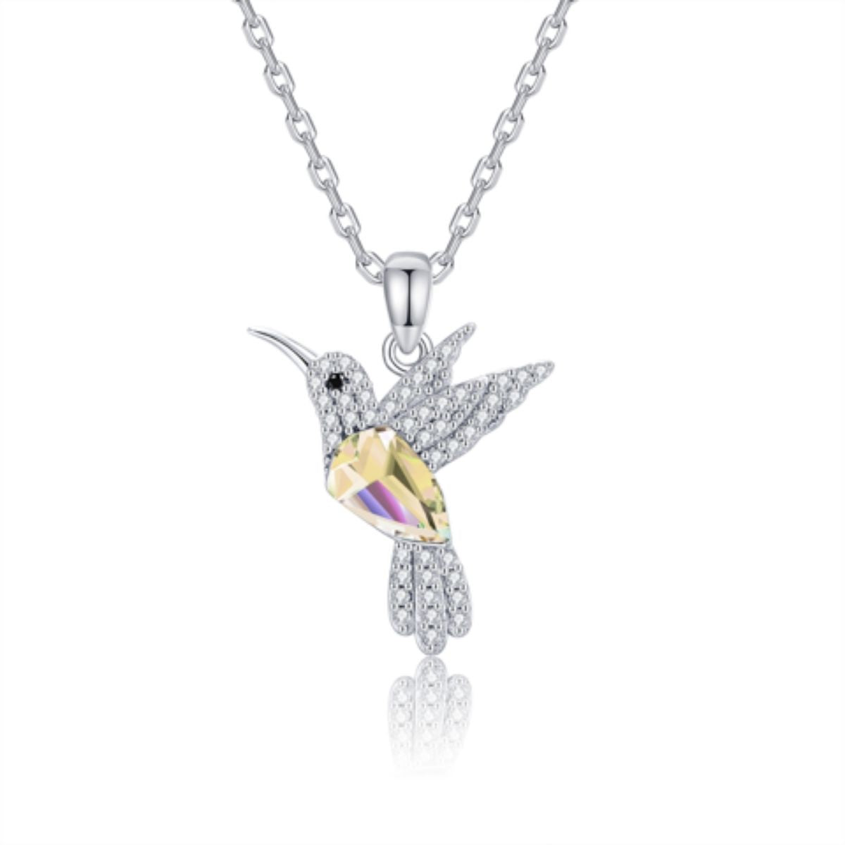Collar de plata con Dije de Colibrí Aurora Boreal
