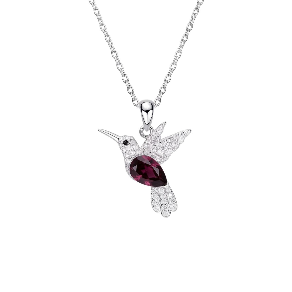 Collar de plata con Dije de Colibrí Morado