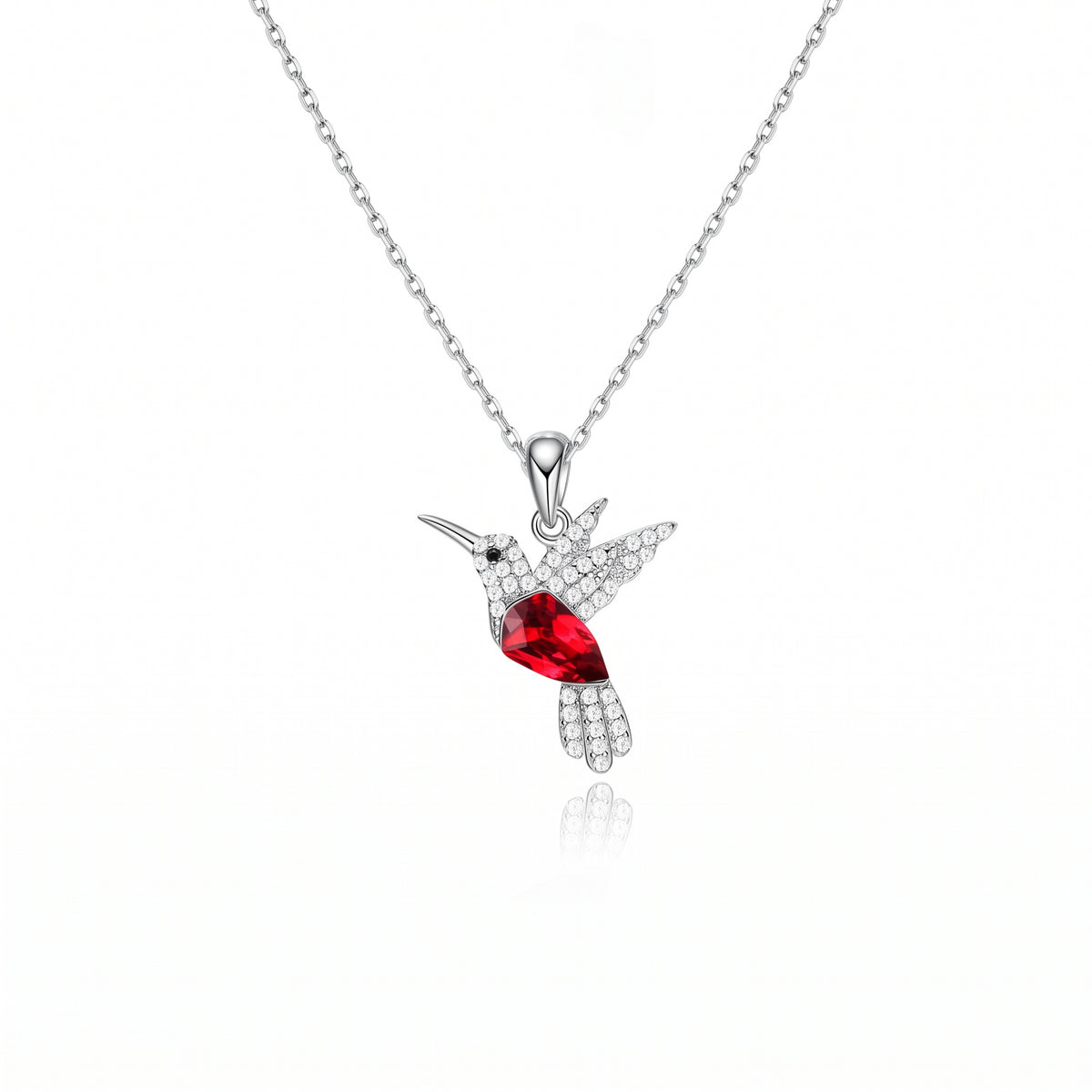 Collar de plata con Dije de Colibrí Rojo