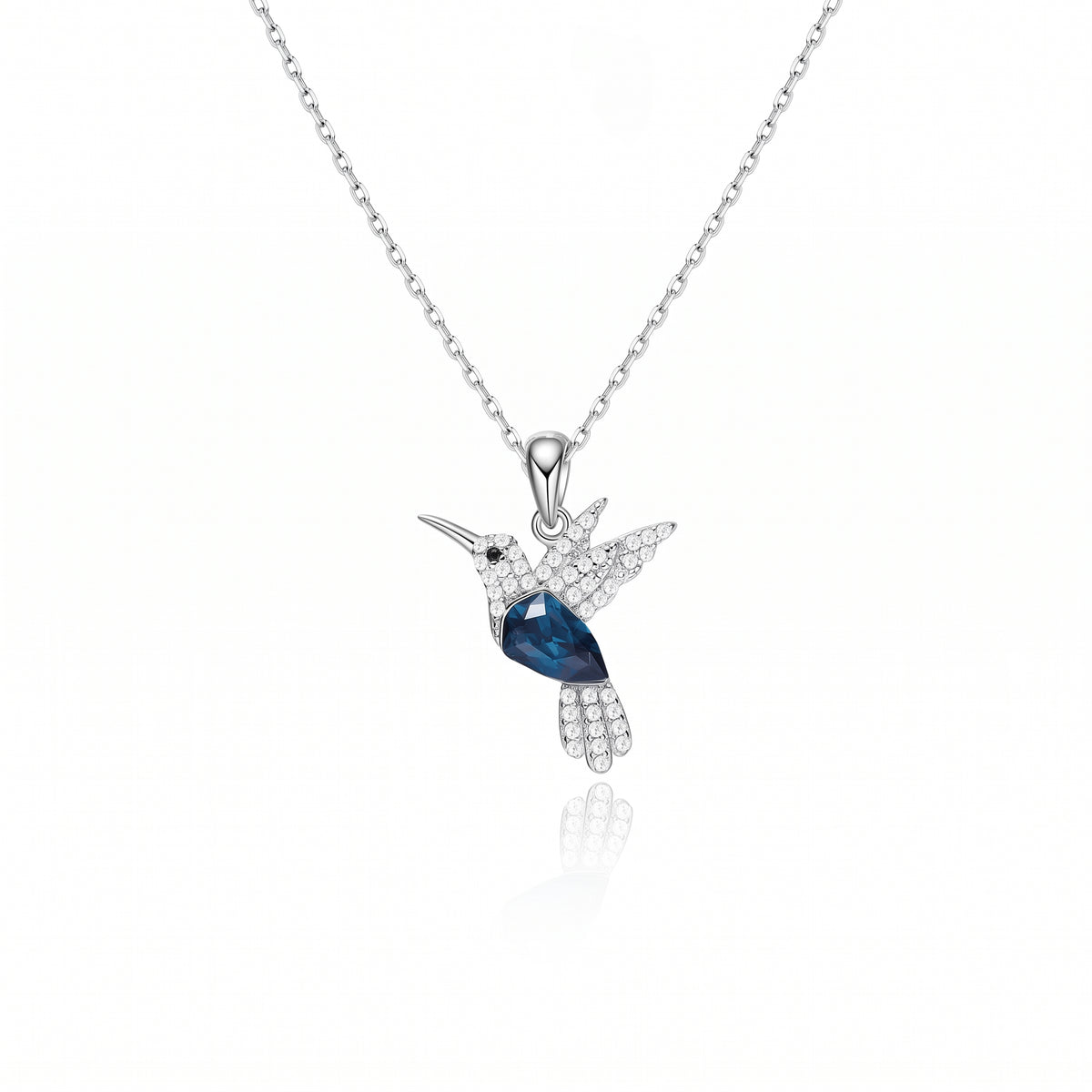 Collar de plata con Dije de Colibrí Azul