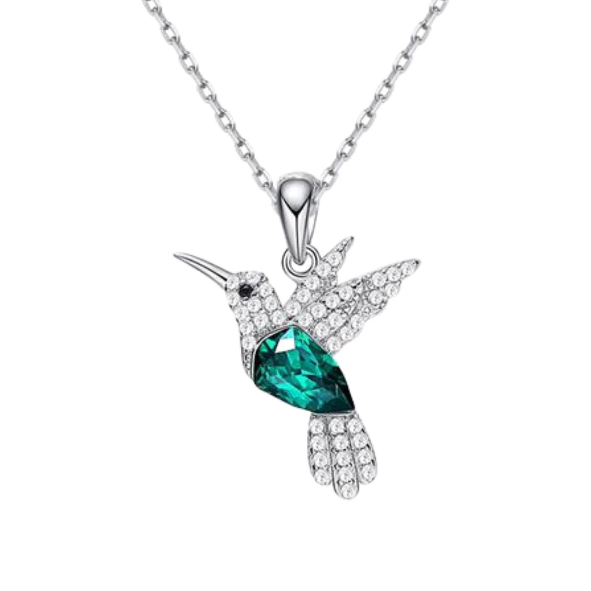 Collar de plata con Dije de Colibrí Verde