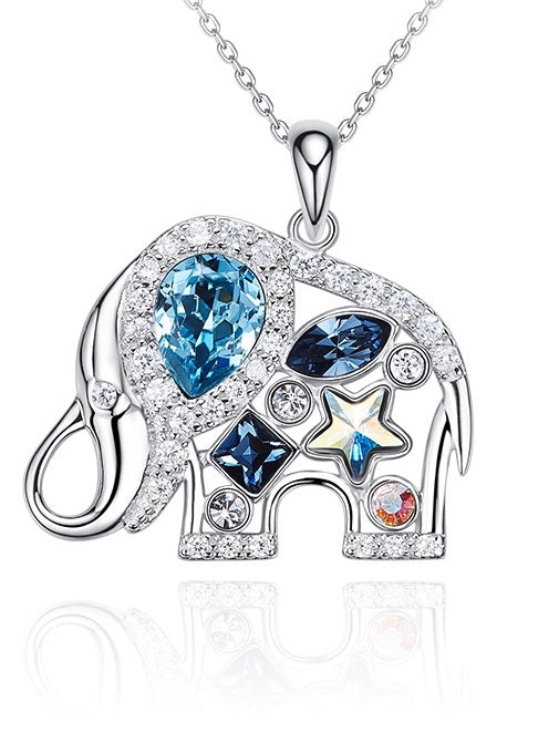 Collar de plata con Dije de Elefante Azul