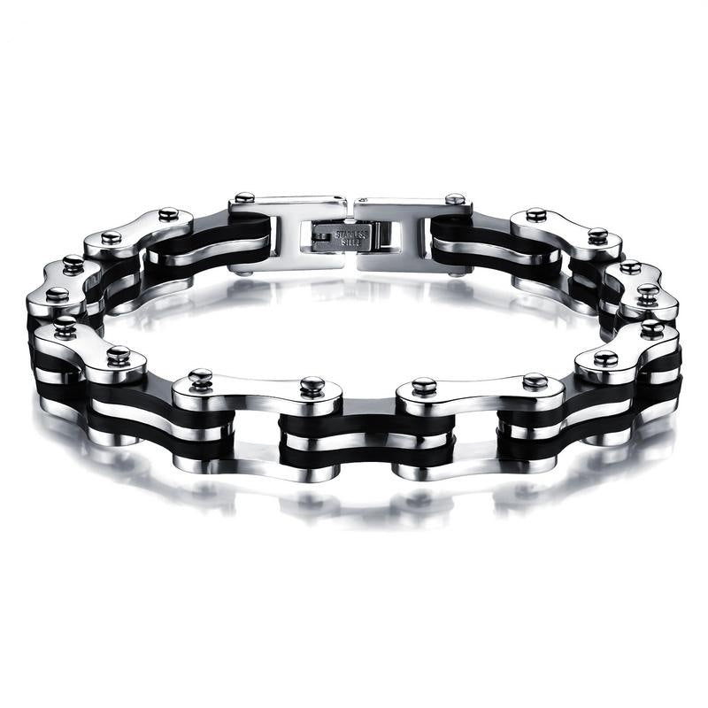 Pulsera Acero Inoxidable Plata Con Negro