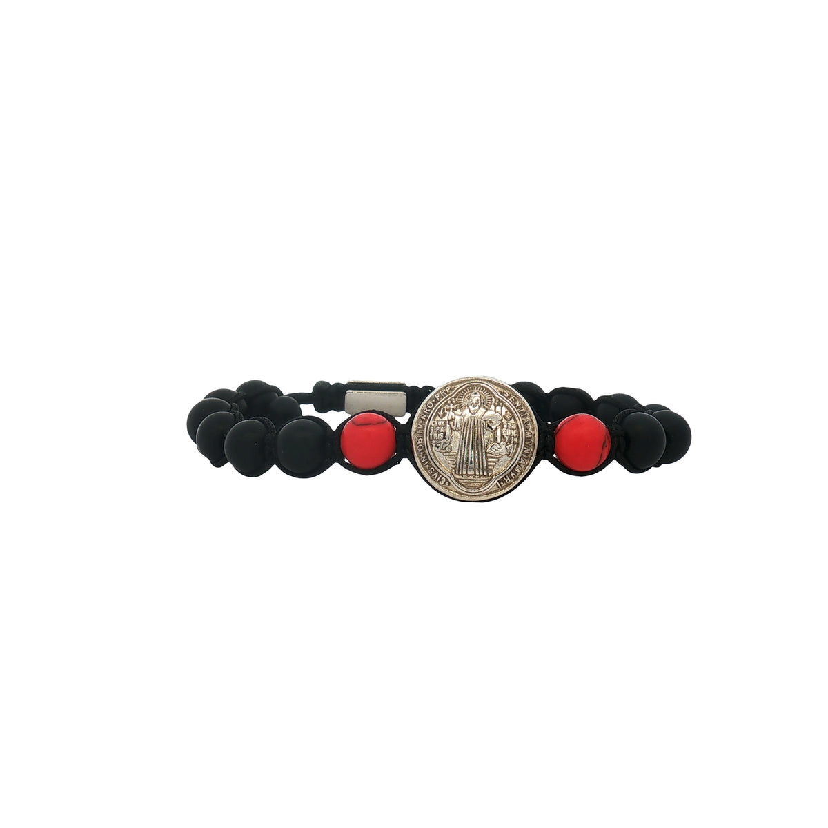 Pulsera San Benito Con Rojo Y Plaquita