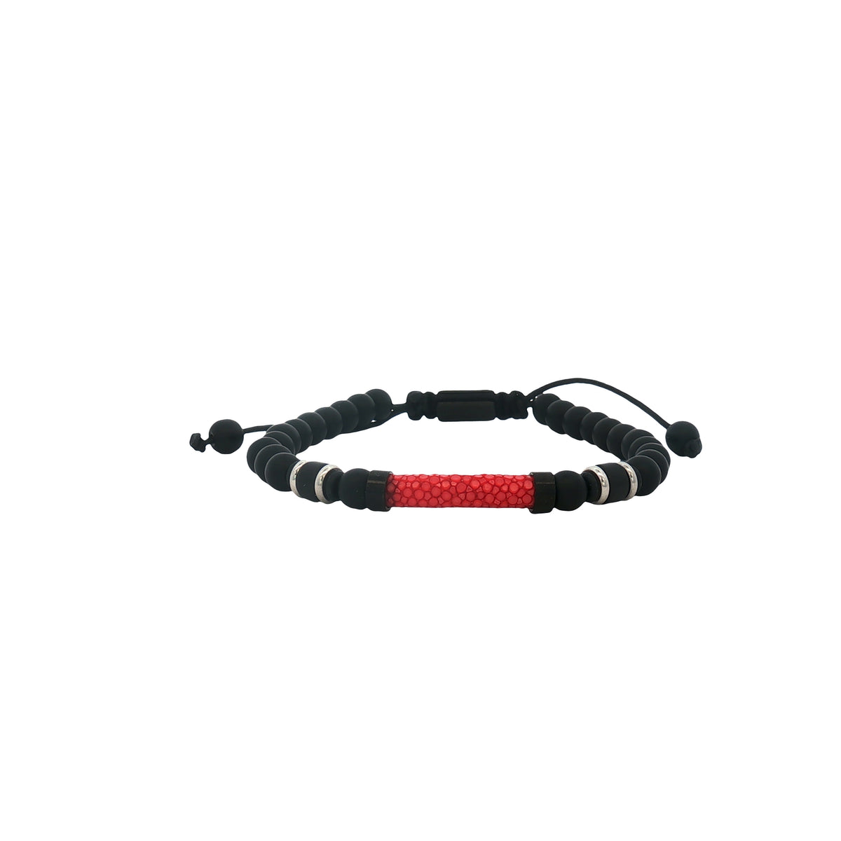 Pulsera Hilo Piedra Negra Roja Mantaraya con placa