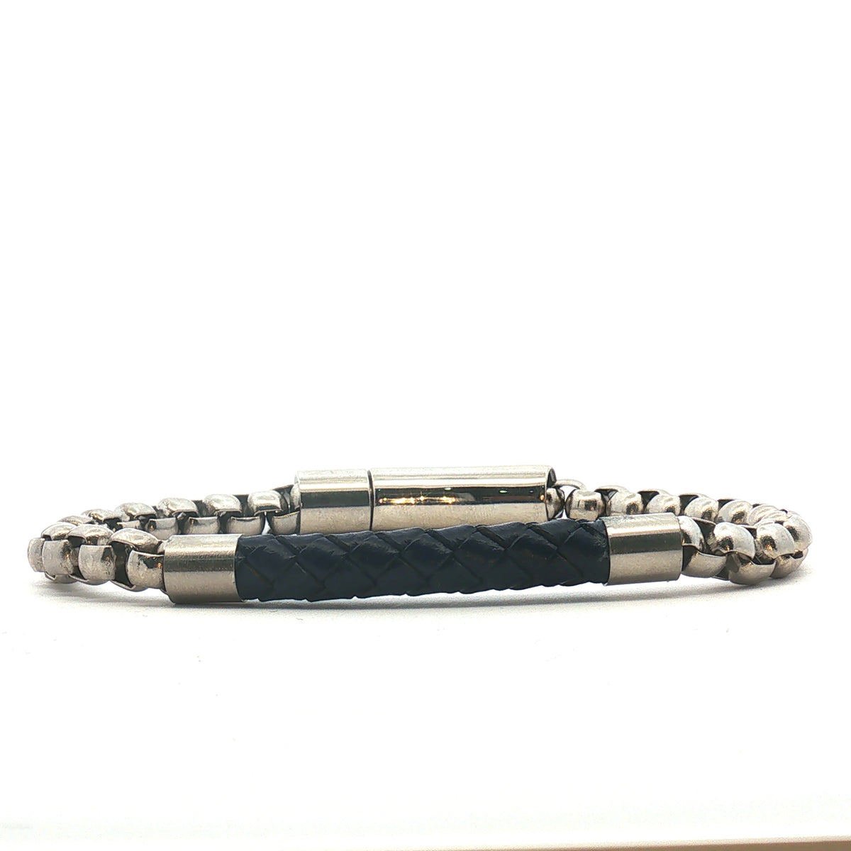Pulsera Acero Con Piel Azul