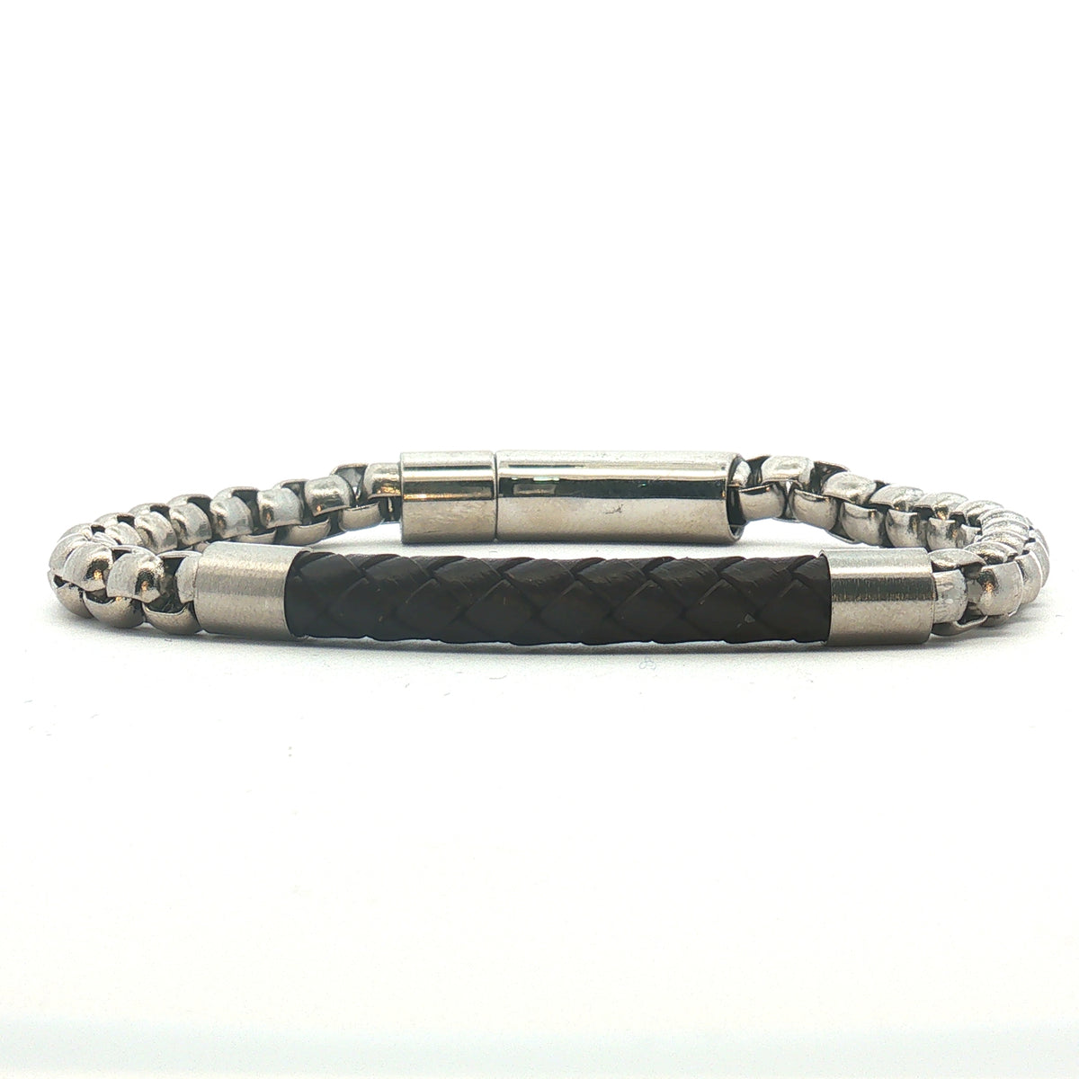 Pulsera Acero Con Piel Café