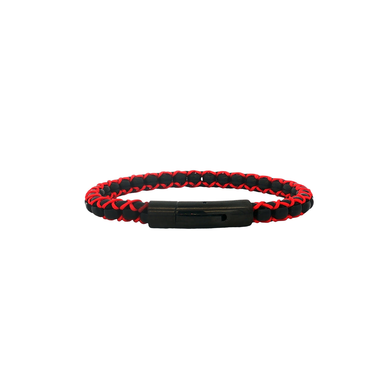 Pulsera Acero Negro Poliester Rojo