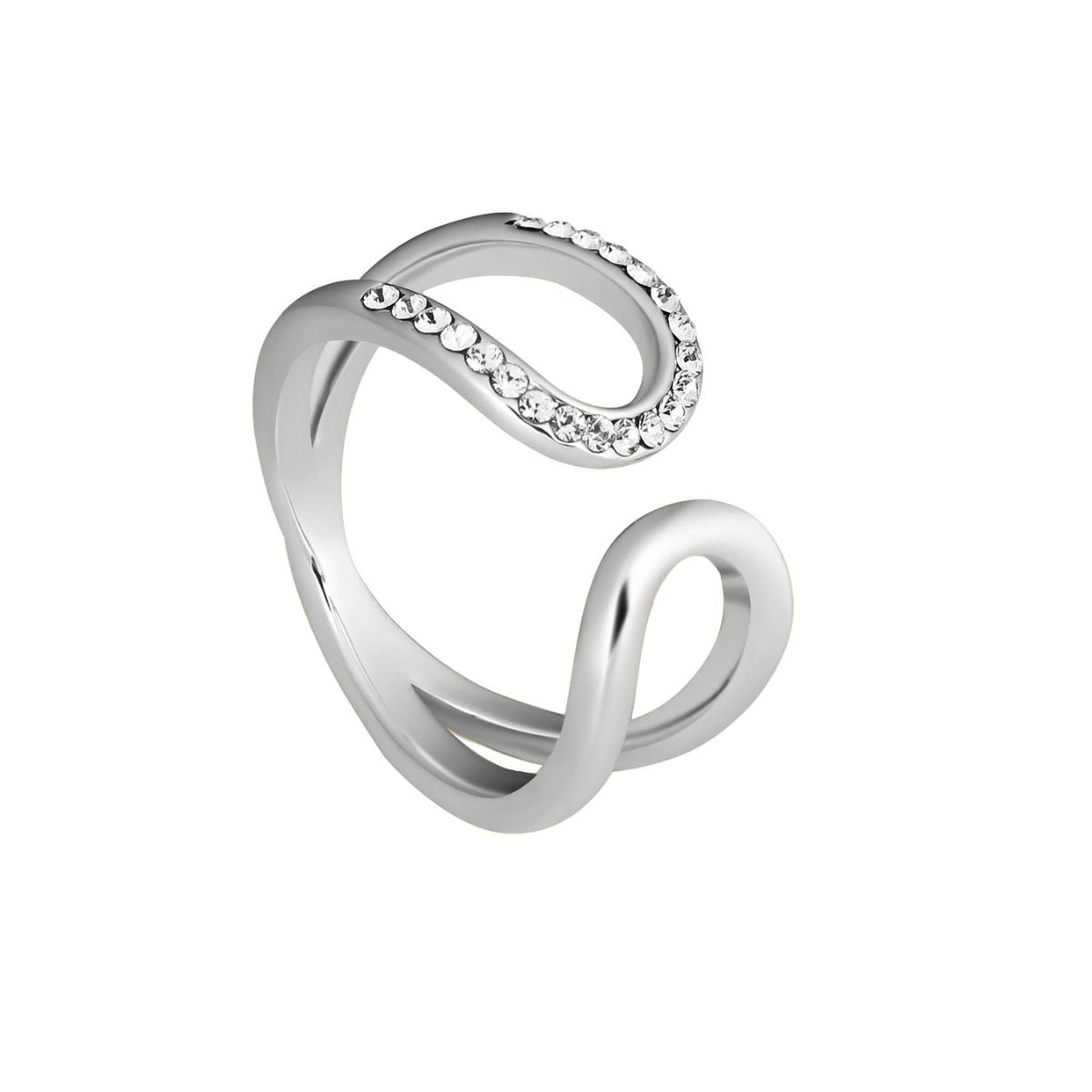 Anillo Abierto Cristales Plateado
