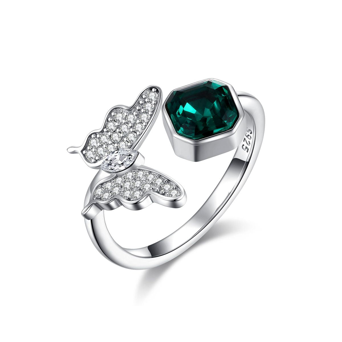 Anillo Mariposa Cubo Esmeralda
