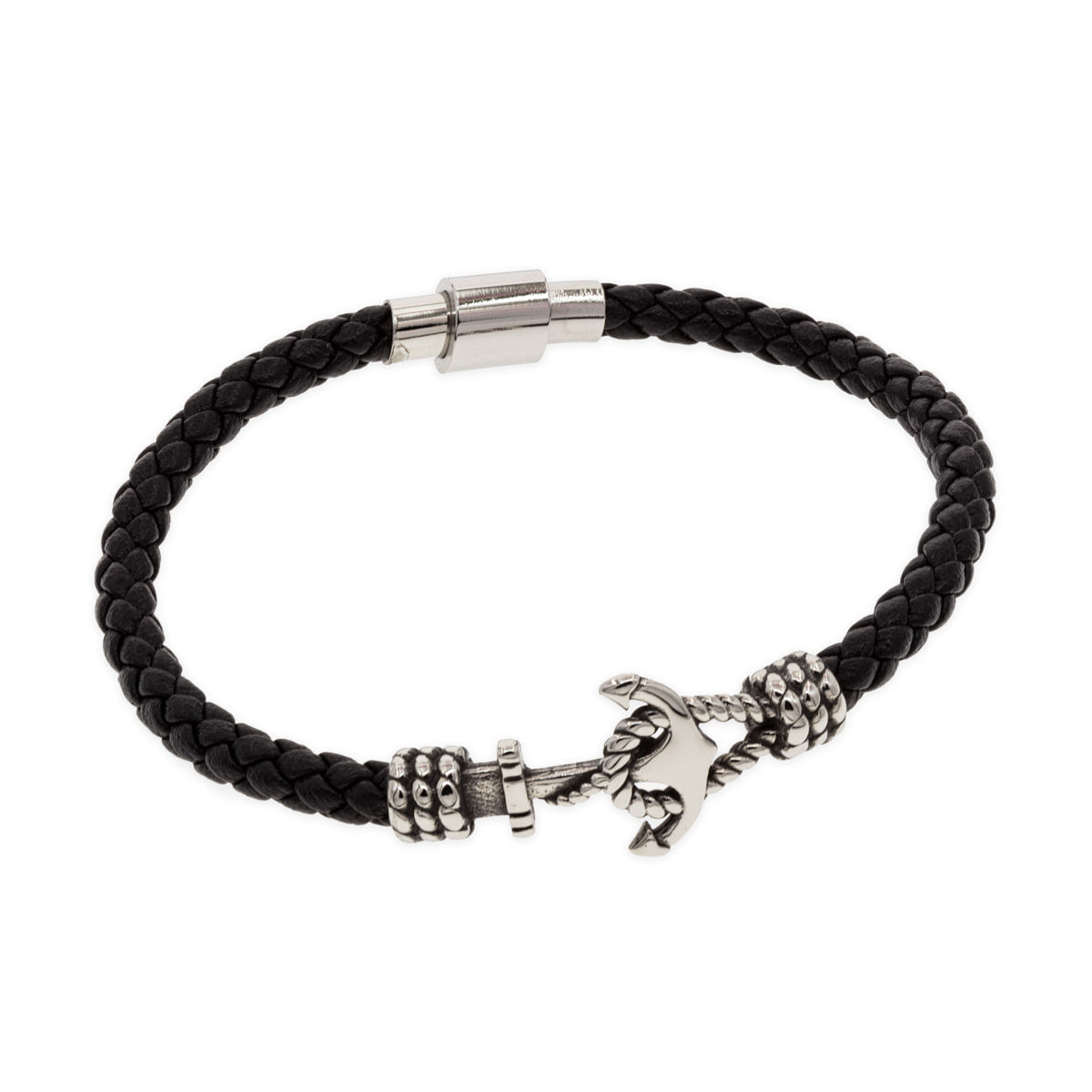 Pulsera Piel Negra Delgada Con Ancla