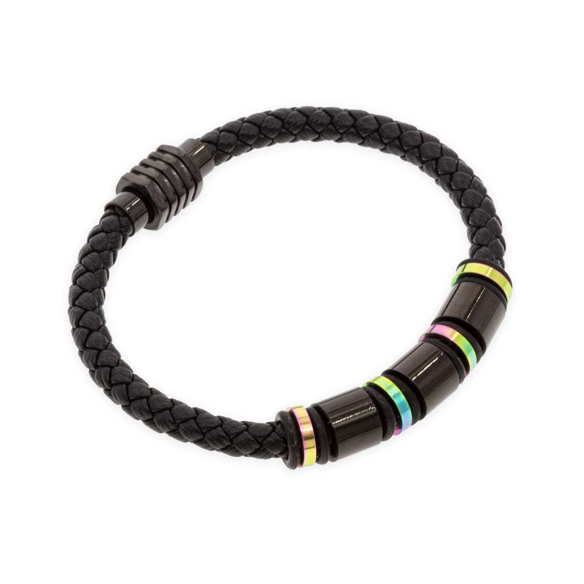 Pulsera Piel Negra Con Iman Colores