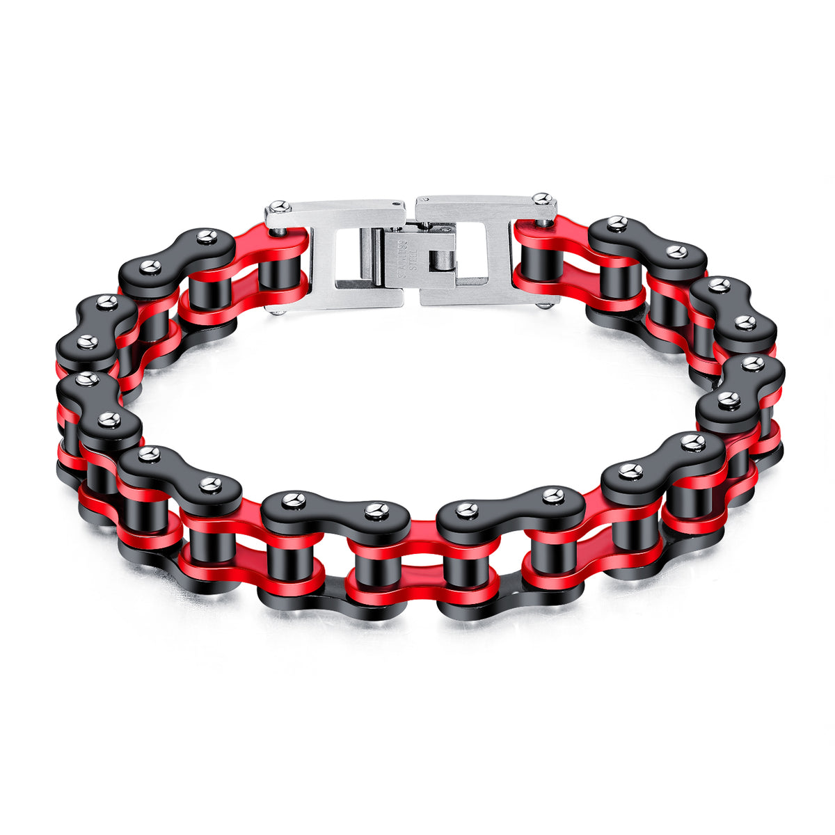 Pulsera Cadena Bicicleta Negra Con Rojo
