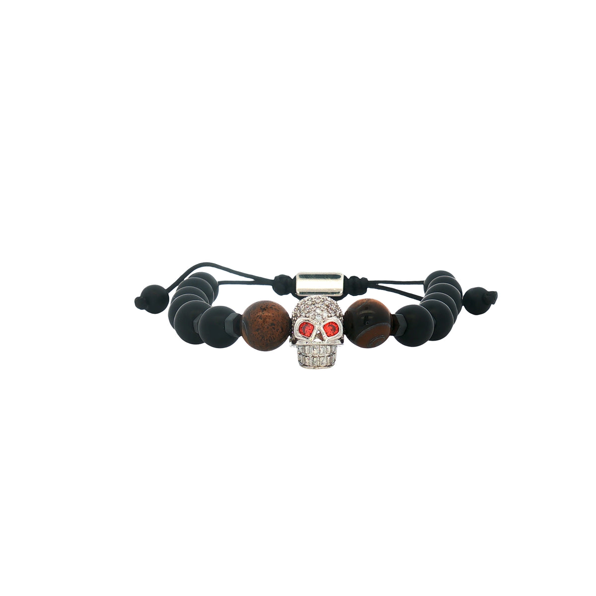 Pulsera Piedra Negra y Hematita Cráneo Ojo Tigre