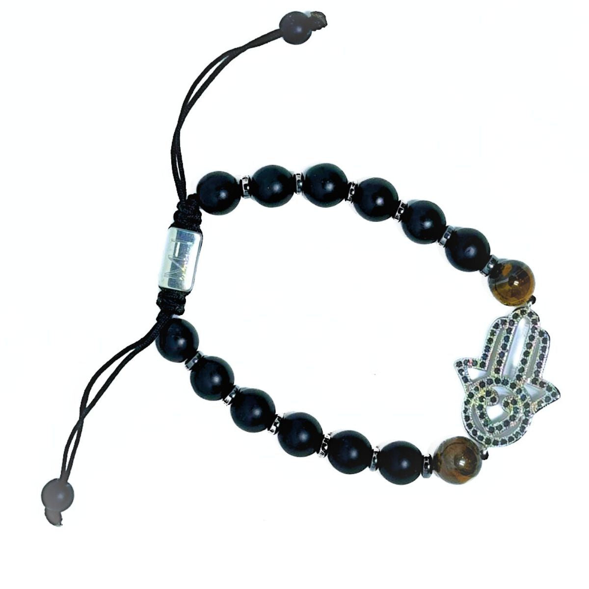 Pulsera Piedra Negra y Café Mano Hamsa