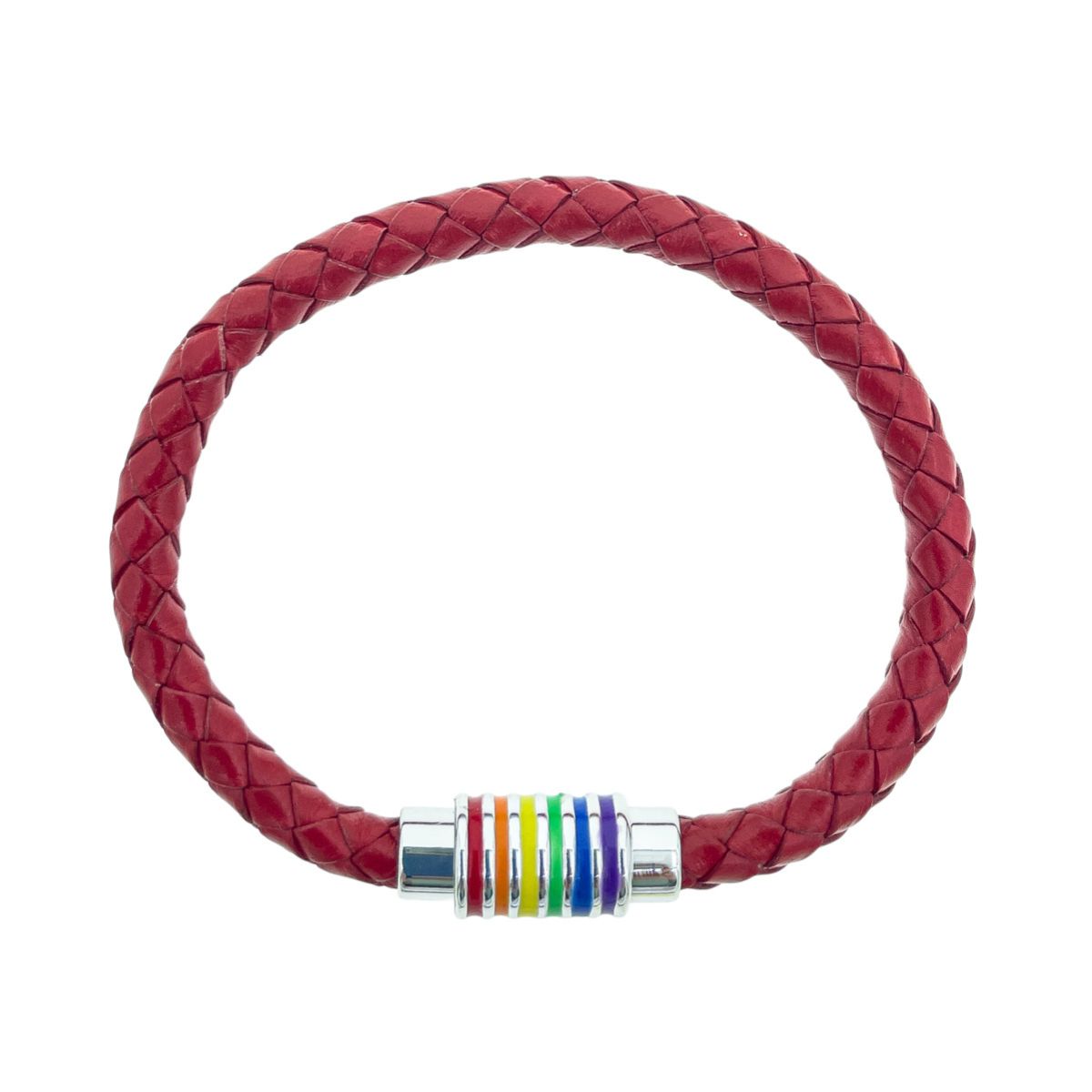 Pulsera Piel Roja Broche Colores